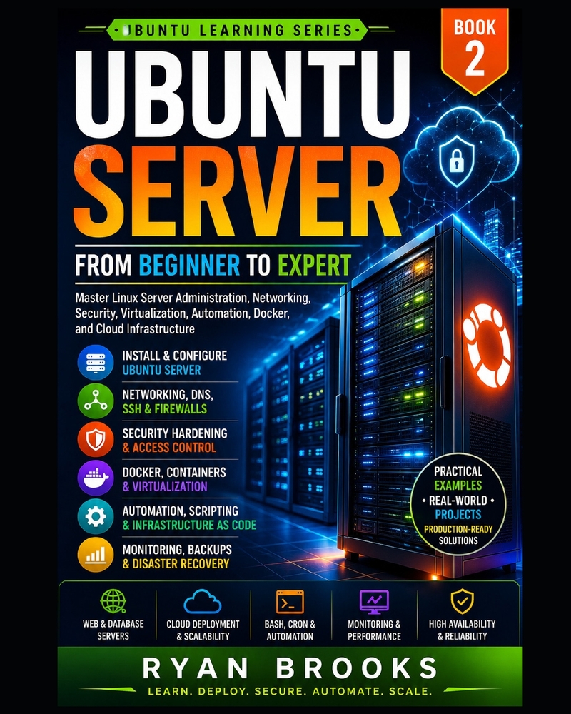 Ubuntu Server: From Beginner to Expert: Master Linux Server Administration, Networking, Security, Virtualization, Automation, Docker, and Cloud Infras cover