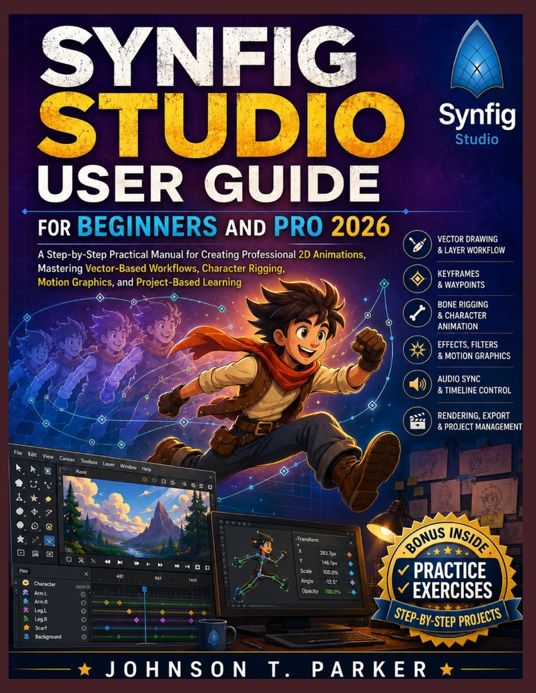 Synfig Studio User Guide for Beginners and Pro 2026: A Step-by-Step Practical Manual for Creating Professional 2D Animations, Mastering Vector-Based W cover