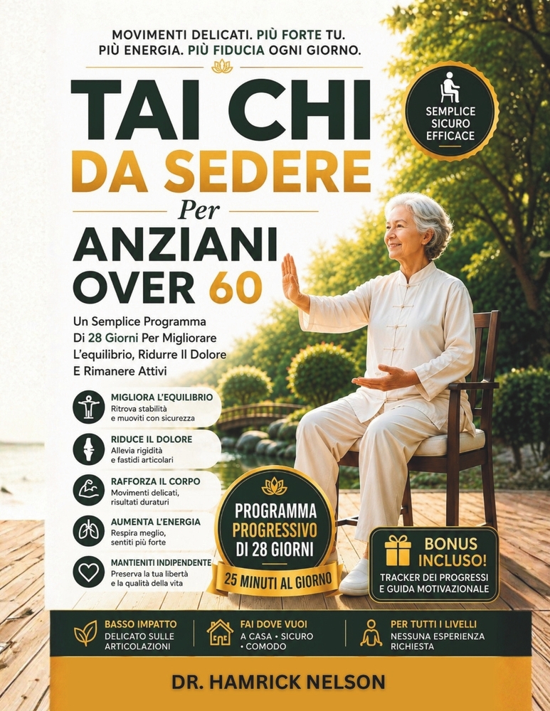 Tai Chi Da Sedere Per Anziani Over 60: Un Semplice Programma Di 28 Giorni Per Migliorare L'equilibrio, Ridurre Il Dolore E Rimanere Attivi cover