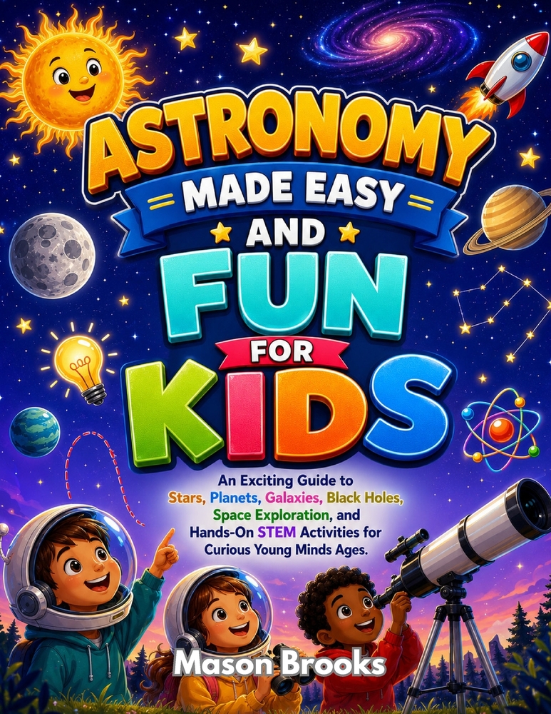 Astronomy Made Easy and Fun for Kids: An Exciting Guide to Stars, Planets, Galaxies, Black Holes, Space Exploration, and Hands-On STEM Activities for cover