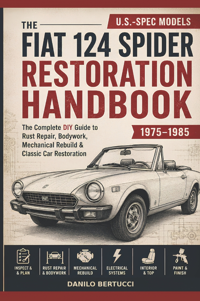 The Fiat 124 Spider Restoration Handbook: an Italian Garage Guide to DIY Rust Repair, Bodywork & Mechanical Rebuild - US-Spec Models 1975-1985 cover