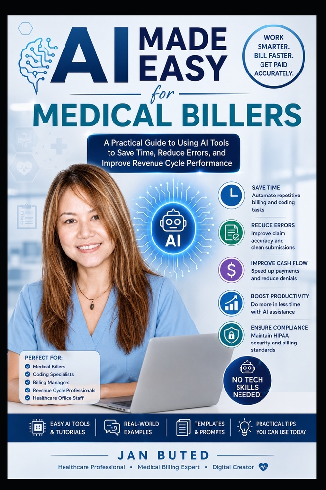 AI Made Easy for Medical Billers: A Practical Guide to Using AI Tools to Save Time, Reduce Errors, Improve Productivity, and Maximize Revenue Cycle Pe cover