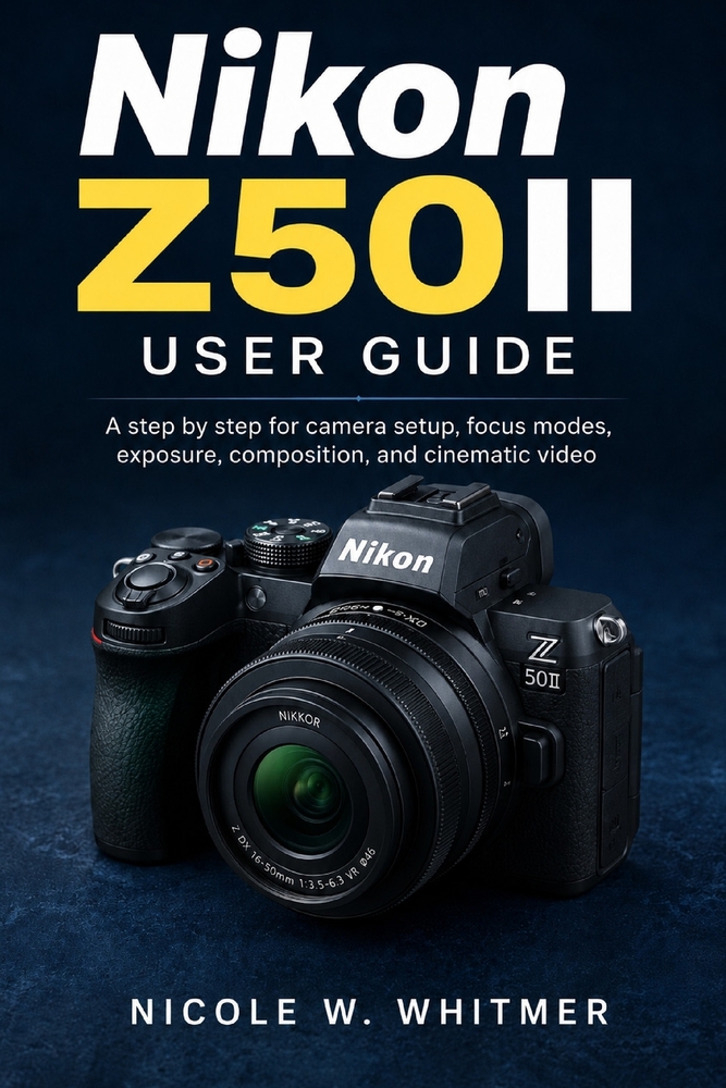 Nikon Z50II User Guide: A step by step for camera setup, focus modes, exposure, composition, and cinematic video cover