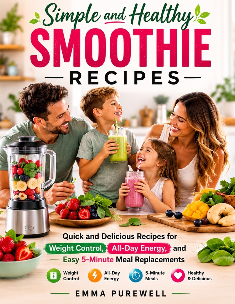 Simple and Healthy Smoothie Recipes: Quick and Delicious Recipes for Weight Control, All-Day Energy, and Easy 5-Minute Meal Replacements cover