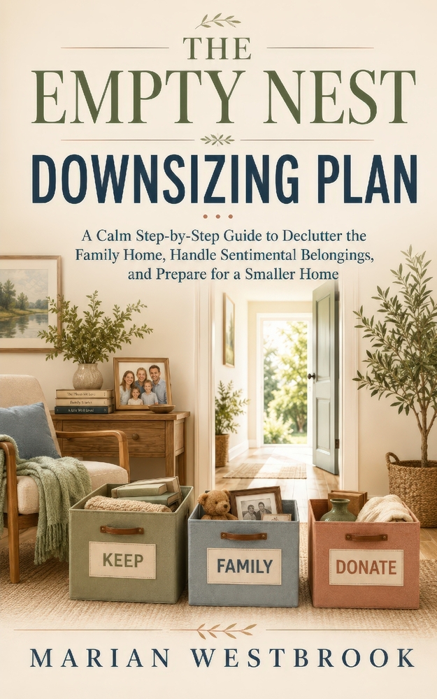 The Empty Nest Downsizing Plan: A Calm Step-by-Step Guide to Declutter the Family Home, Handle Sentimental Belongings, and Prepare for a Smaller Home cover