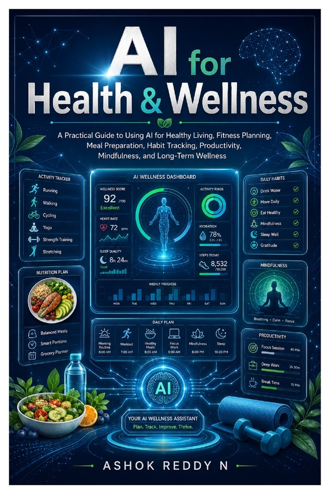 AI for Health & Wellness: A Practical Guide to Using AI for Healthy Living, Fitness Planning, Meal Preparation, Habit Tracking, Productivity, Mindfuln cover
