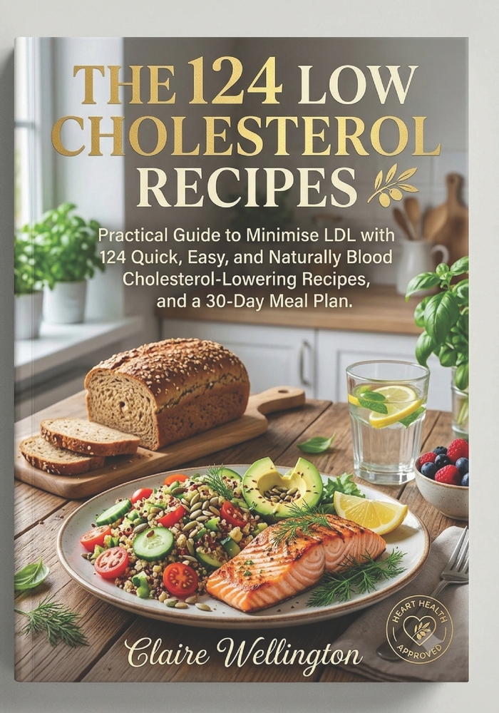 The 124 Low Cholesterol Recipes: Practical Guide to Minimise LDL with 124 Quick, Easy, and Naturally Blood Cholesterol-Lowering Recipes, and a 30-Day cover