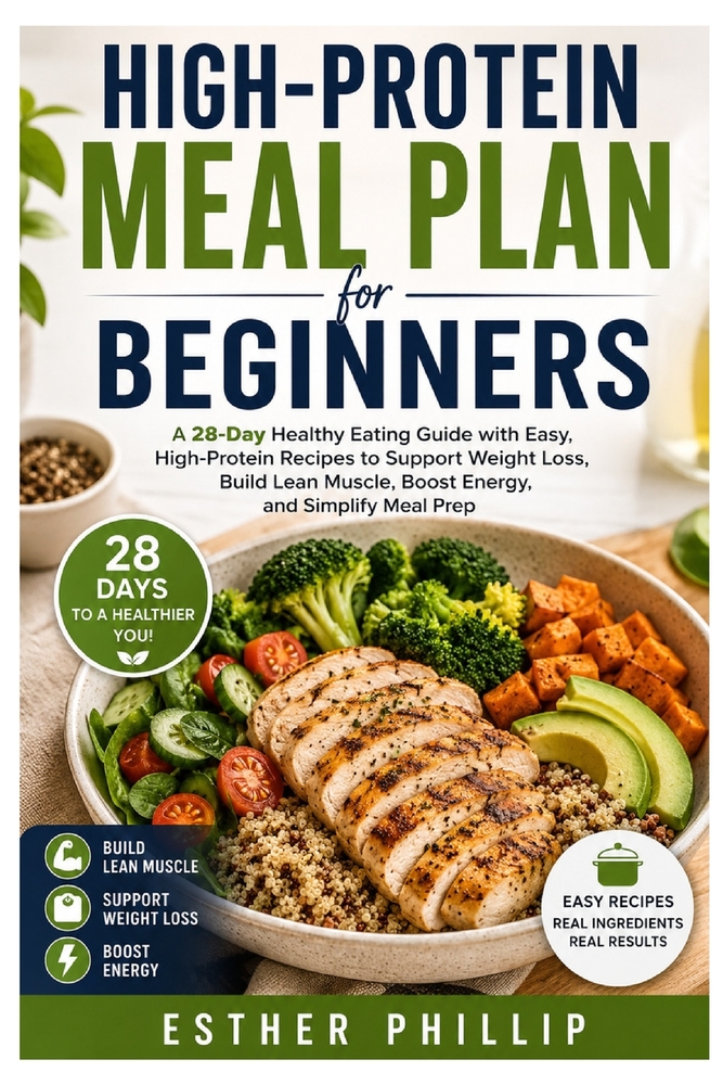 High Protein Meal Plan for Beginners: A 28 Day Healthy Eating Guide with Easy, High-Protein Recipes to Support Weight Loss, Build Lean Muscle, Boost E cover