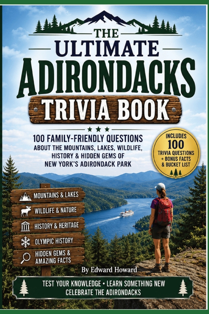 The Ultimate Adirondacks Trivia Book: 100 Family-Friendly Trivia Questions Featuring Adirondack History, Wildlife, Mountains, Lakes, Olympic History & cover
