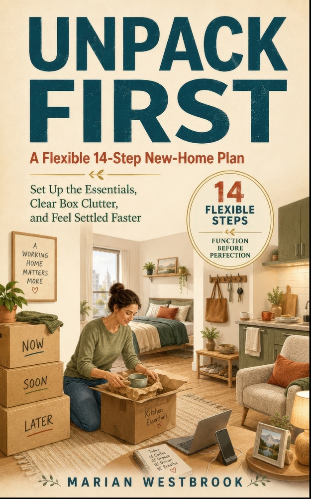 Unpack First: A Flexible 14-Step New-Home Plan to Set Up the Essentials, Clear Box Clutter, and Feel Settled Faster cover