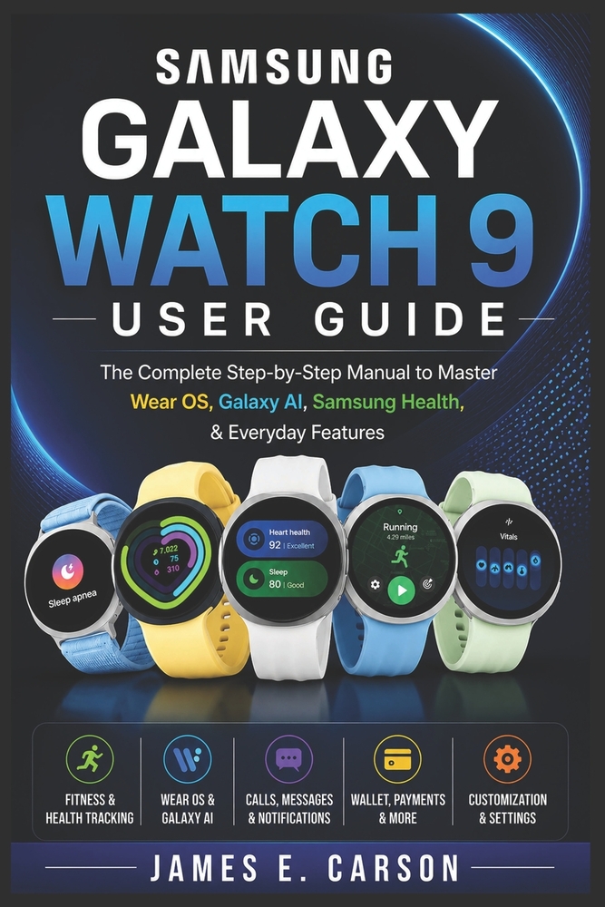 Samsung Galaxy Watch 9 User Guide: The Complete Step-by-Step Manual to Master Wear OS, Galaxy AI, Samsung Health, & Everyday Features cover