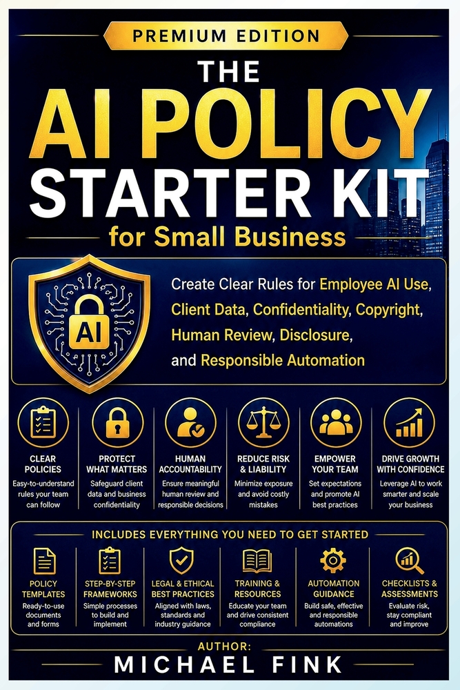 The AI Policy Starter Kit for Small Business: Create Clear Rules for Employee AI Use, Client Data, Confidentiality, Copyright, Human Review, Disclosur cover