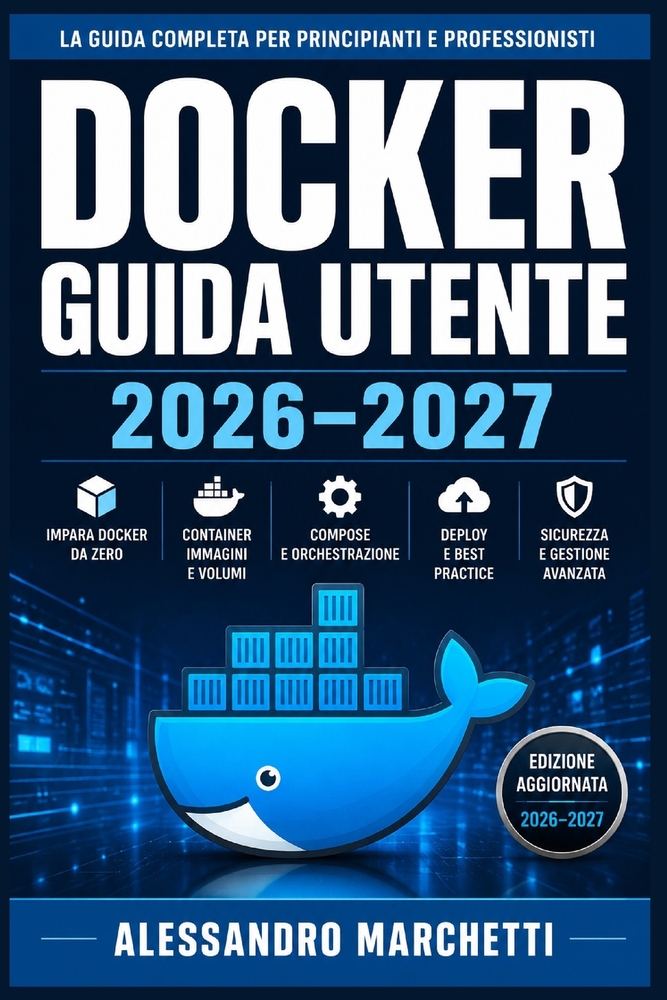 Docker Guida Utente 2026-2027: Impara a Containerizzare Applicazioni con Immagini, Compose, Reti e Orchestrazione Kubernetes. cover