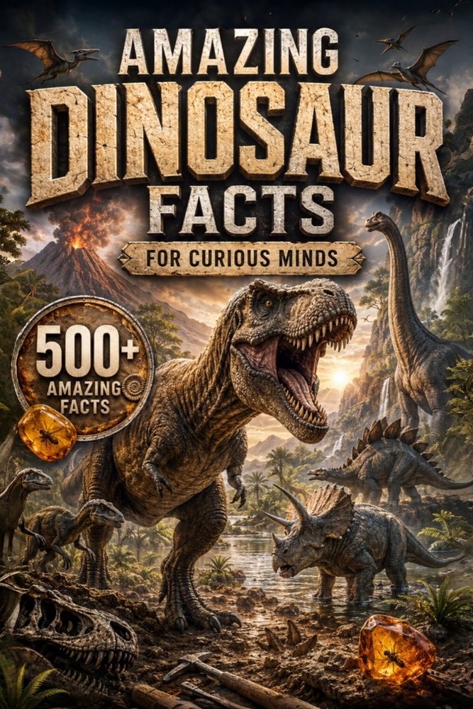 Amazing Dinosaur Facts for Curious Minds: 500 Incredible Dinosaur Facts About Fossils, Prehistoric Life, Evolution, Feathered Dinosaurs, Ancient World cover