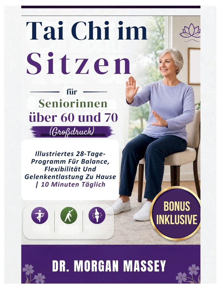 Tai Chi im Sitzen für Seniorinnen über 60 und 70 (Großdruck): Illustriertes 28-Tage-Programm Für Balance, Flexibilität Und Gelenkentlastung Zu Hause 1 cover