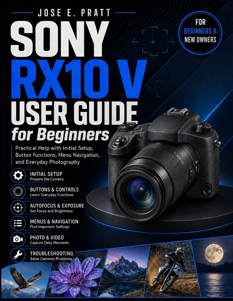 SONY RX10 V User Guide for Beginners: Practical Help with Initial Setup, Button Functions, Menu Navigation, and Everyday Photography cover