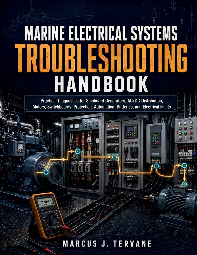 Marine Electrical Systems Troubleshooting Handbook: Practical Diagnostics for Shipboard Generators, AC/DC Distribution, Motors, Switchboards, Protecti cover