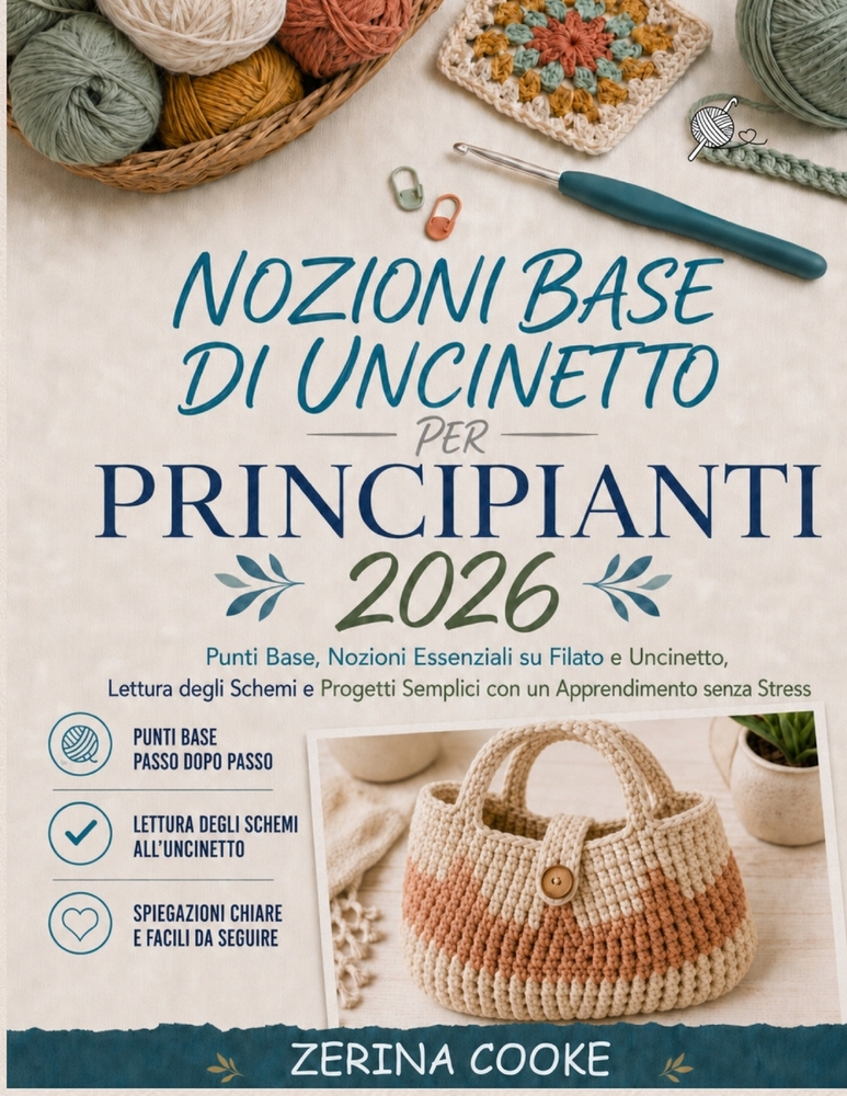Nozioni Base di Uncinetto per Principianti 2026: Punti Base, Nozioni Essenziali su Filato e Uncinetto, Lettura degli Schemi e Progetti Semplici con un cover