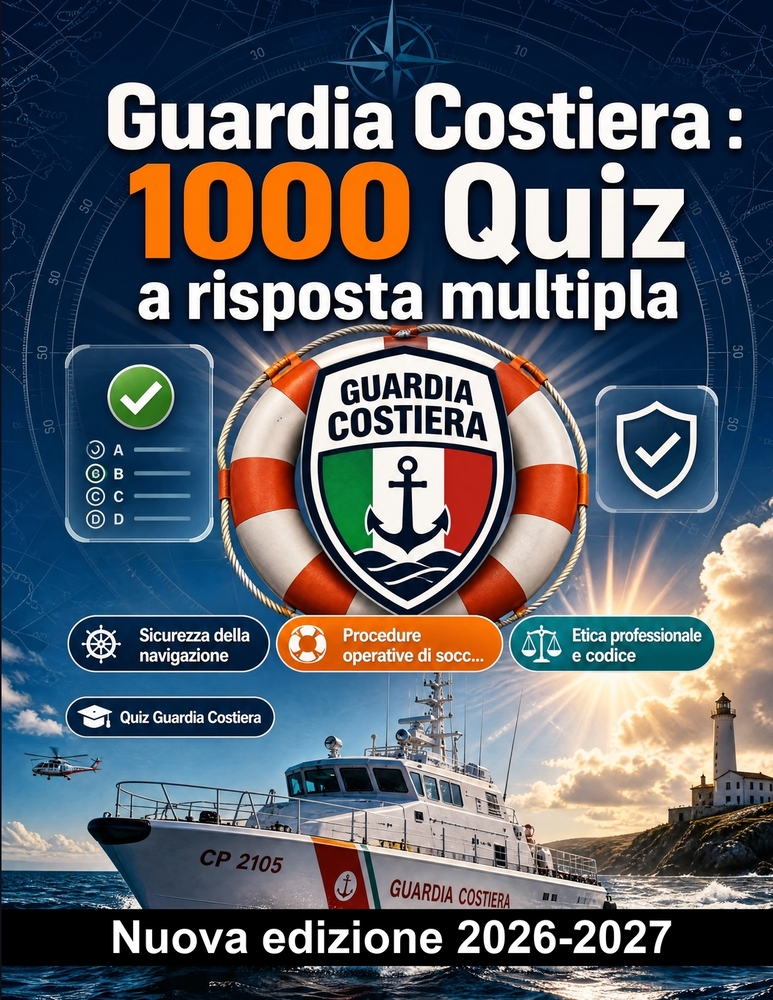 Guardia Costiera: 1000 Quiz a risposta multipla: Normativa marittima, soccorso in mare e prevenzione inquinamento: guida completa alla preparazione co cover