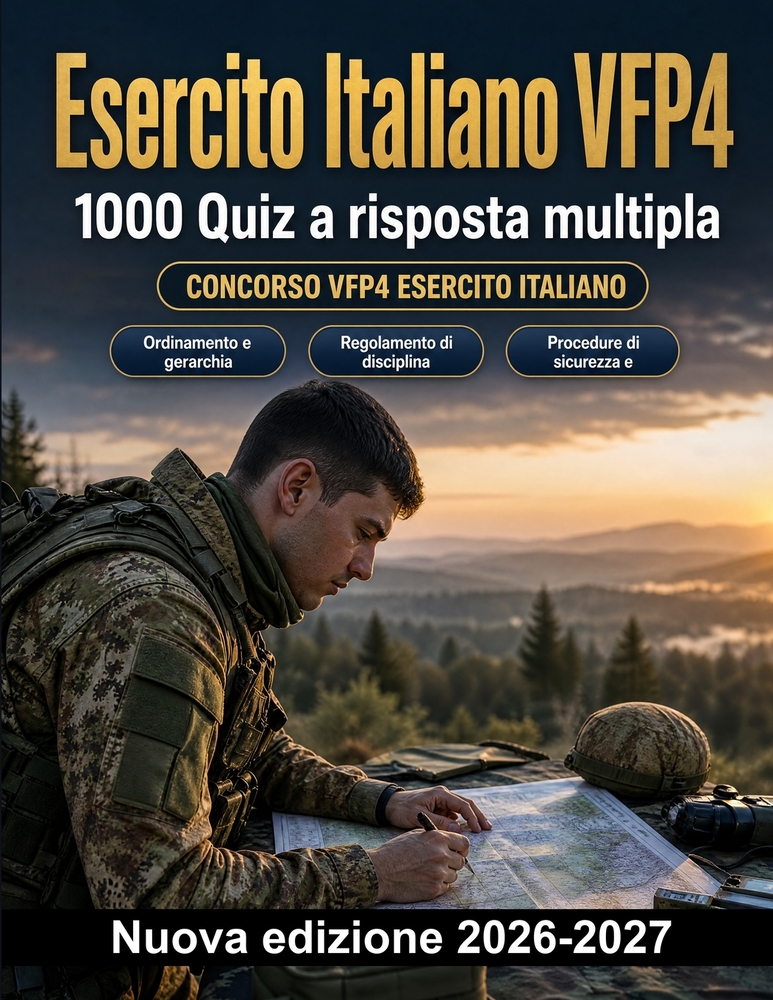 Esercito Italiano VFP4: 1000 Quiz a risposta multipla: Ordinamento, disciplina e doveri, tecniche di orientamento, primo soccorso tattico e protocolli cover