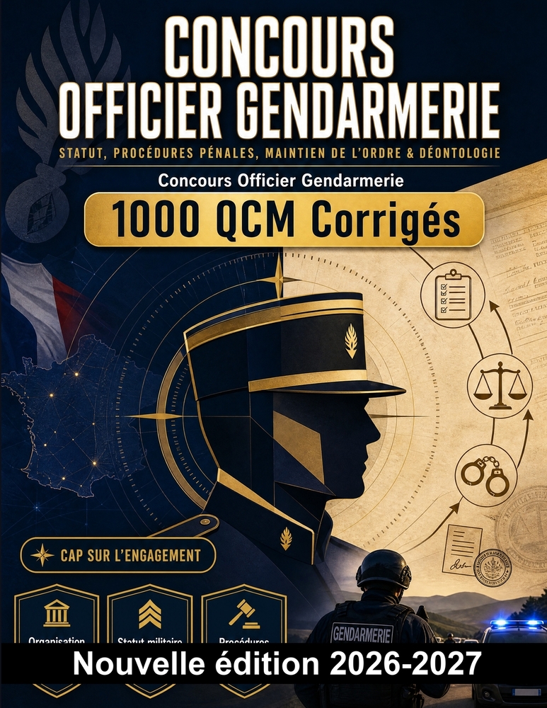 Concours Officier Gendarmerie: 1000 QCM Corrigés: Maîtrise du statut militaire, procédures pénales, maintien de l'ordre et déontologie pour réussir le cover