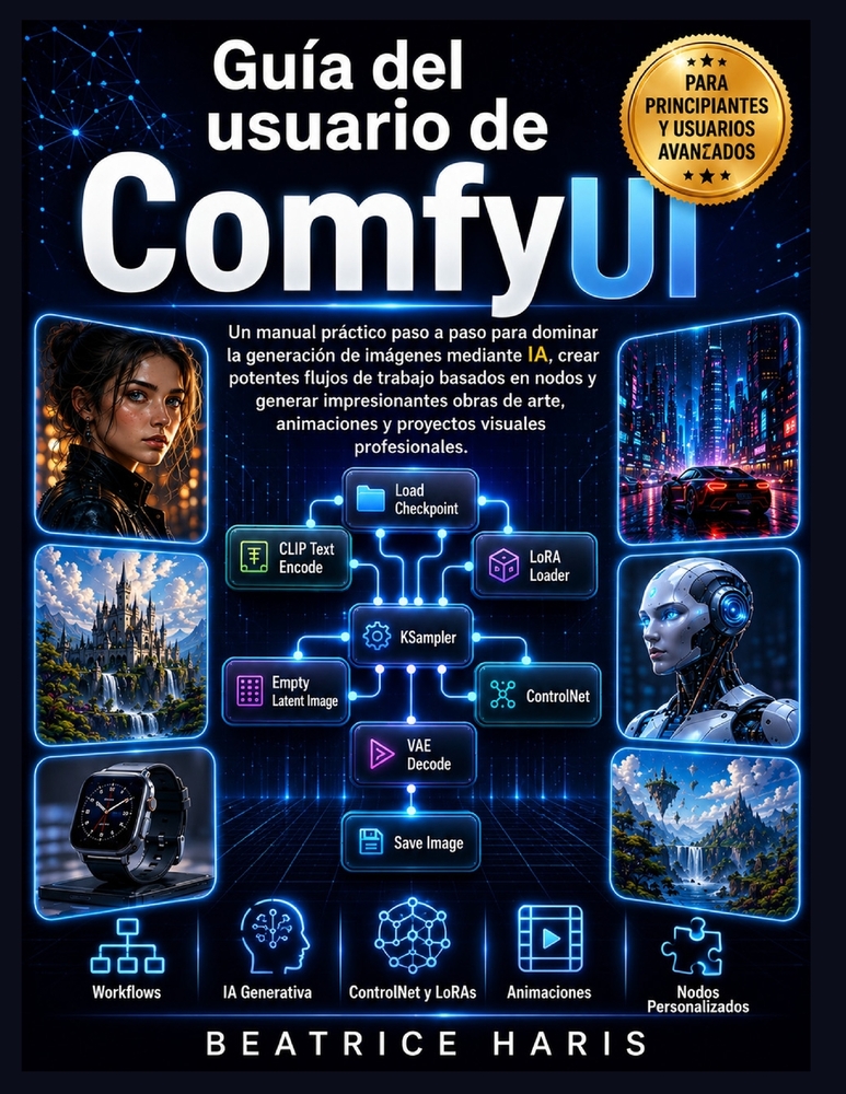 Guía del usuario de ComfyUI: Un manual práctico paso a paso para dominar la generación de imágenes mediante IA, crear potentes flujos de trabajo basad cover