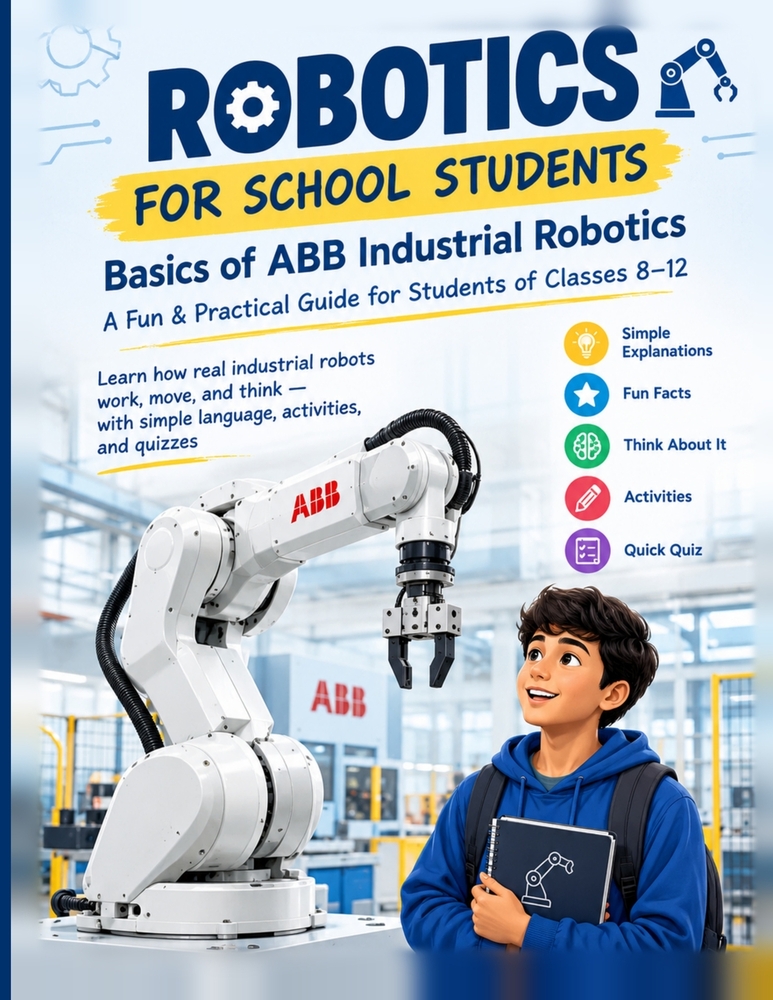 Basics of ABB Industrial Robotics for School Students: A Beginner's Guide to Robot Programming, RAPID, and Industrial Automation for Classes 8-12 cover