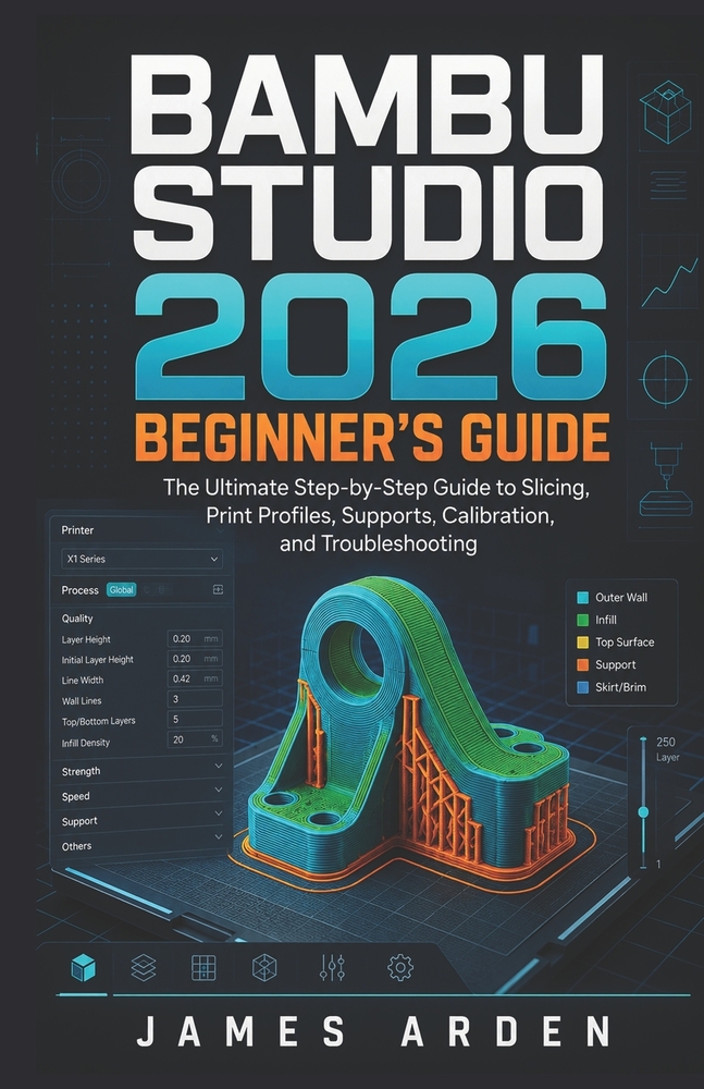 Bambu Studio 2026 Beginner's Guide: The Ultimate Step-by-Step Guide to Slicing, Print Profiles, Supports, Calibration, and Troubleshooting cover