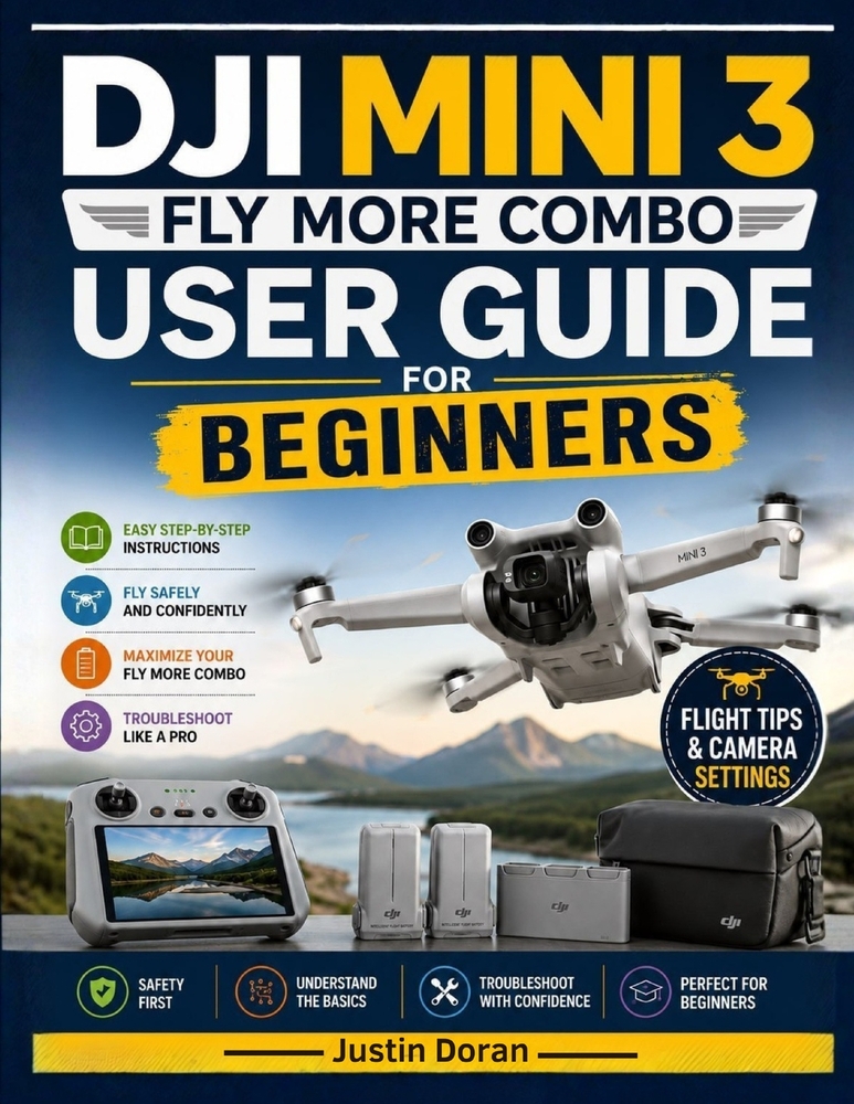 DJI Mini 3 Fly More Combo User Guide for Beginners: A Step-by-Step Guide to Setup, Safe Flying, Camera Settings, QuickShots, Troubleshooting, and Bett cover