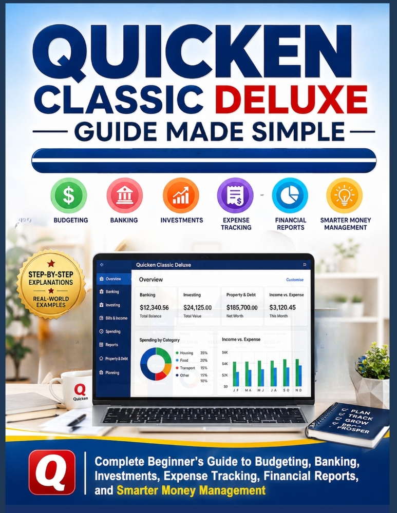 Quicken Classic Deluxe Guide Made Simple: Complete Beginners Guide to Budgeting, Banking, Investments, Expense Tracking, Financial Reports, and Smarte cover
