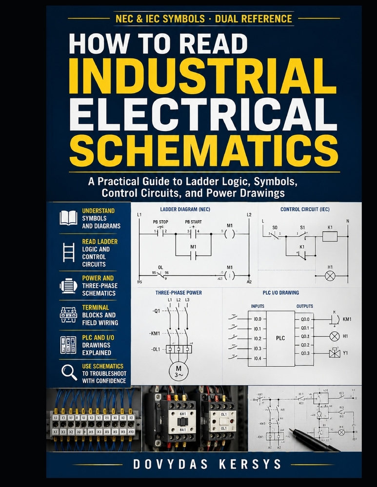 How to Read Industrial Electrical Schematics: A Practical Guide to Ladder Logic, Control Circuits, Symbols, Power Drawings, and PLC Wiring cover