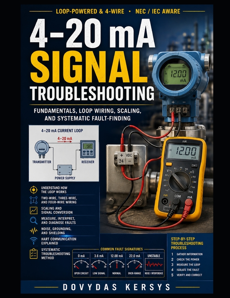 4-20 mA Signal Troubleshooting: A Practical Guide to Current Loops, Transmitter Wiring, Scaling, Measurement, and Systematic Fault-Finding cover