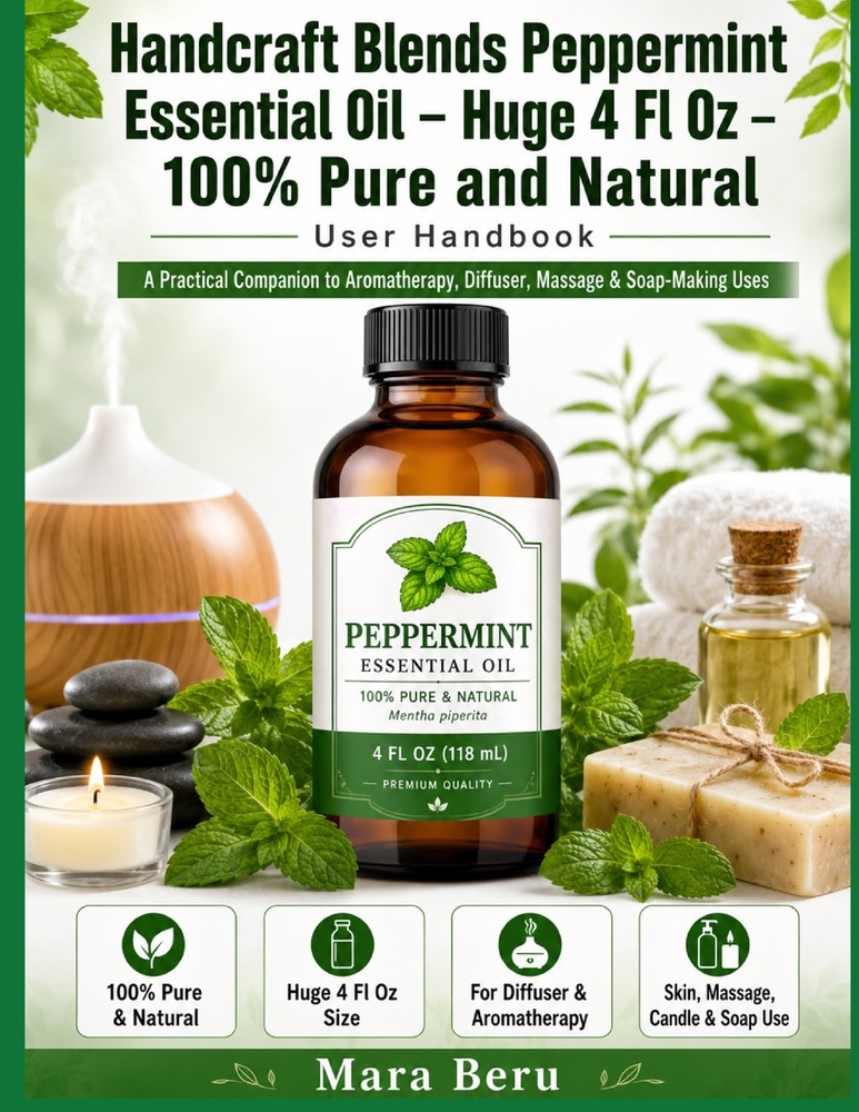Handcraft Blends Peppermint Essential Oil- Huge 4 Fl Oz- 100% Pure and Natural User Handbook: A Practical to Aromatherapy, Diffuser, Massage & Soap-Ma cover