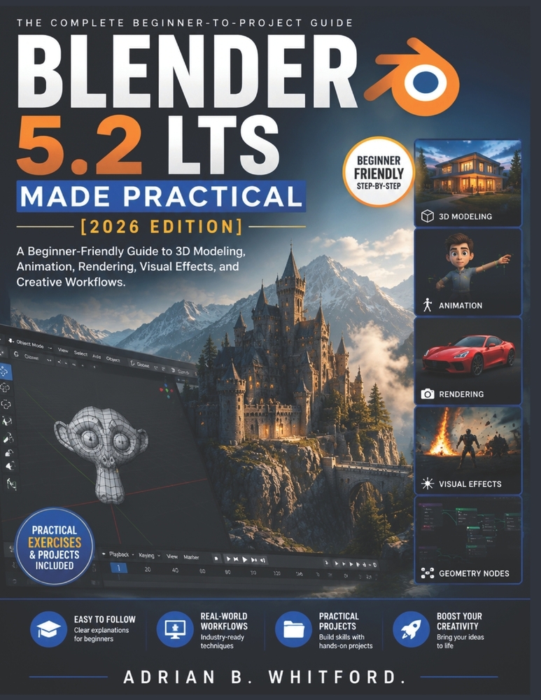 Blender 5.2 LTS Made Practical [2026 EDITION]: A Beginner-Friendly Guide to 3D Modeling, Animation, Rendering, Visual Effects, and Creative Workflows. cover