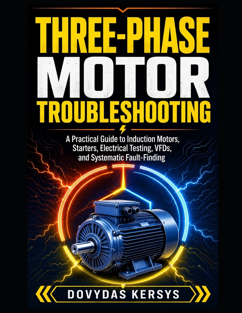 Three-Phase Motor Troubleshooting: A Practical Guide to Induction Motors, Starters, Electrical Testing, VFDs, and Systematic Fault-Finding cover