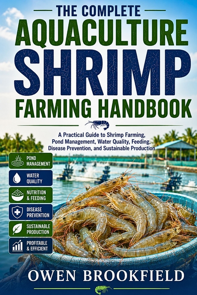 The Complete Aquaculture Shrimp Farming Handbook: A Practical Guide to Shrimp Farming, Pond Management, Water Quality, Feeding, Disease Prevention, an cover