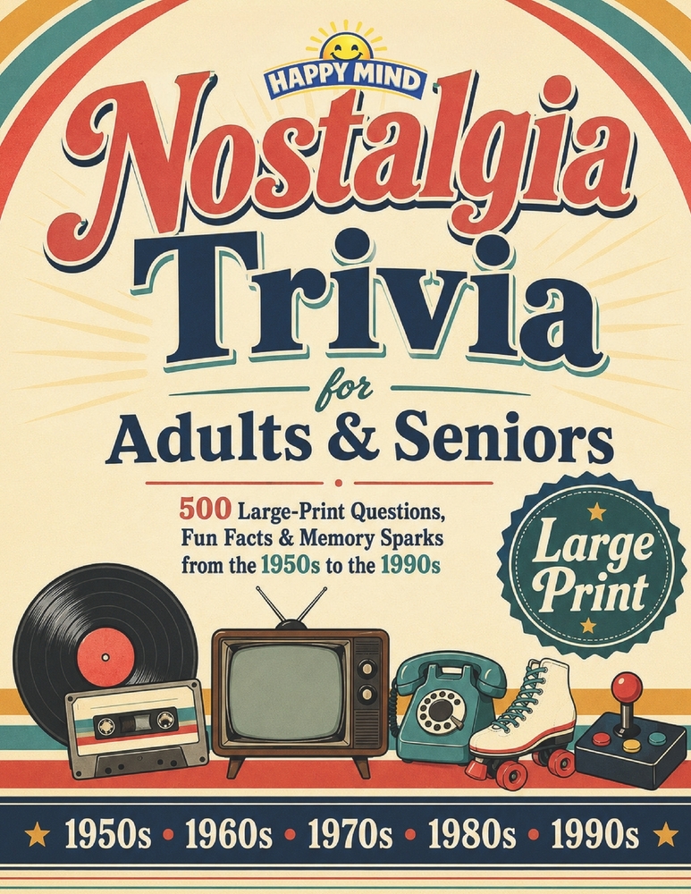 Nostalgic Trivia for Adults & Seniors: 500 Large-Print Questions, Fun Facts, and Memory Sparks from the 1950s to the 1990s cover