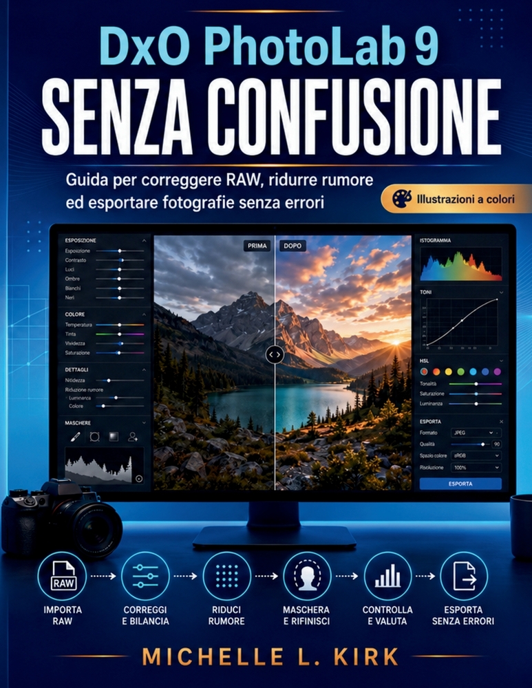 DxO PhotoLab 9 SENZA CONFUSIONE: Guida per correggere RAW, ridurre rumore ed esportare fotografie senza errori cover