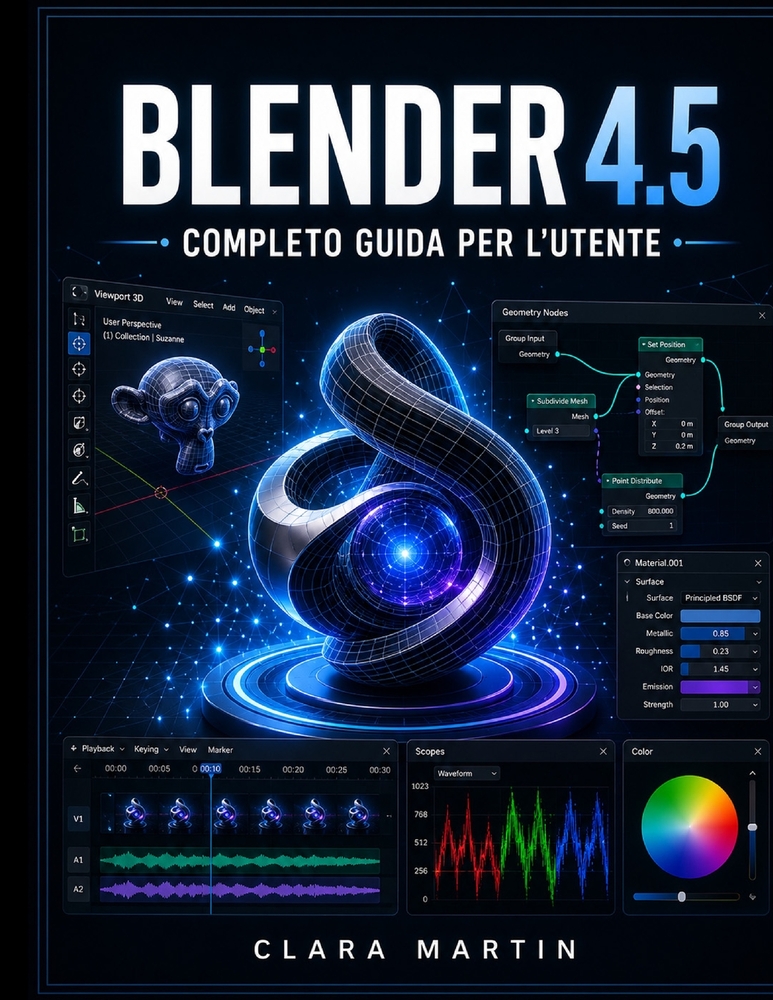 Blender 4.5 Completo Guida Per l'Utente: Manuale passo passo per la modellazione 3D, l'animazione, il rendering e i nodi geometrici nell'ultima versio cover