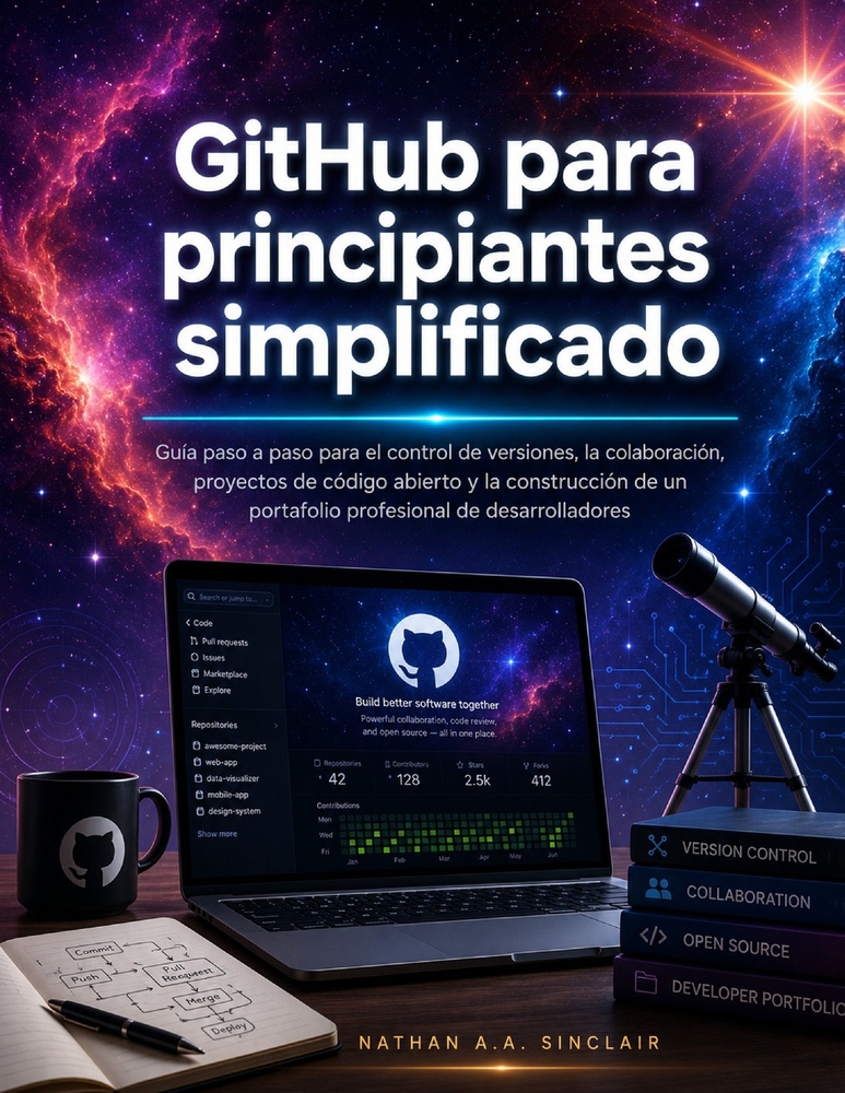 GitHub para principiantes simplificado: Guía paso a paso para el control de versiones, la colaboración, proyectos de código abierto y la construcción cover