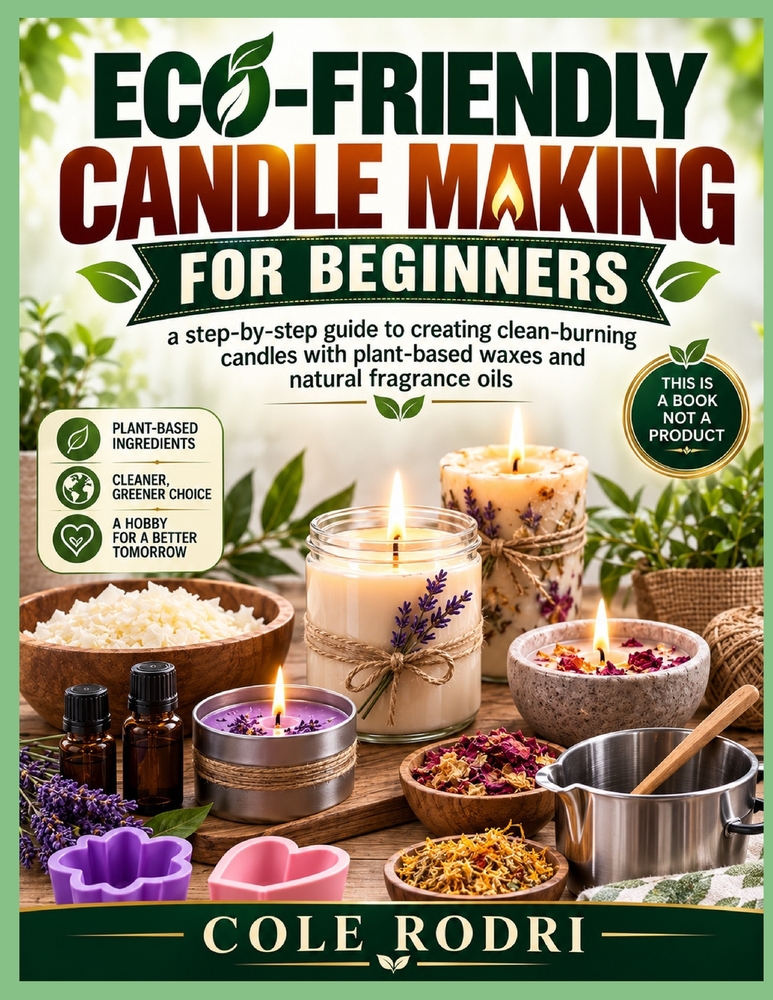 Eco-Friendly Candle Making for Beginners: A Step-by-Step Guide to Creating Clean-Burning Candles with Plant-Based Waxes and Natural Fragrance Oils cover