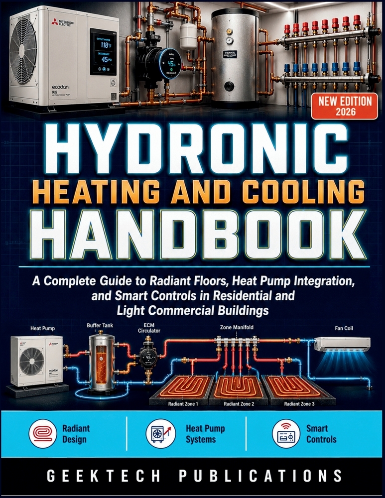 Hydronic Heating and Cooling Handbook: A Complete Guide to Radiant Floors, Heat Pump Integration, and Smart Controls in Residential and Light Commerci cover
