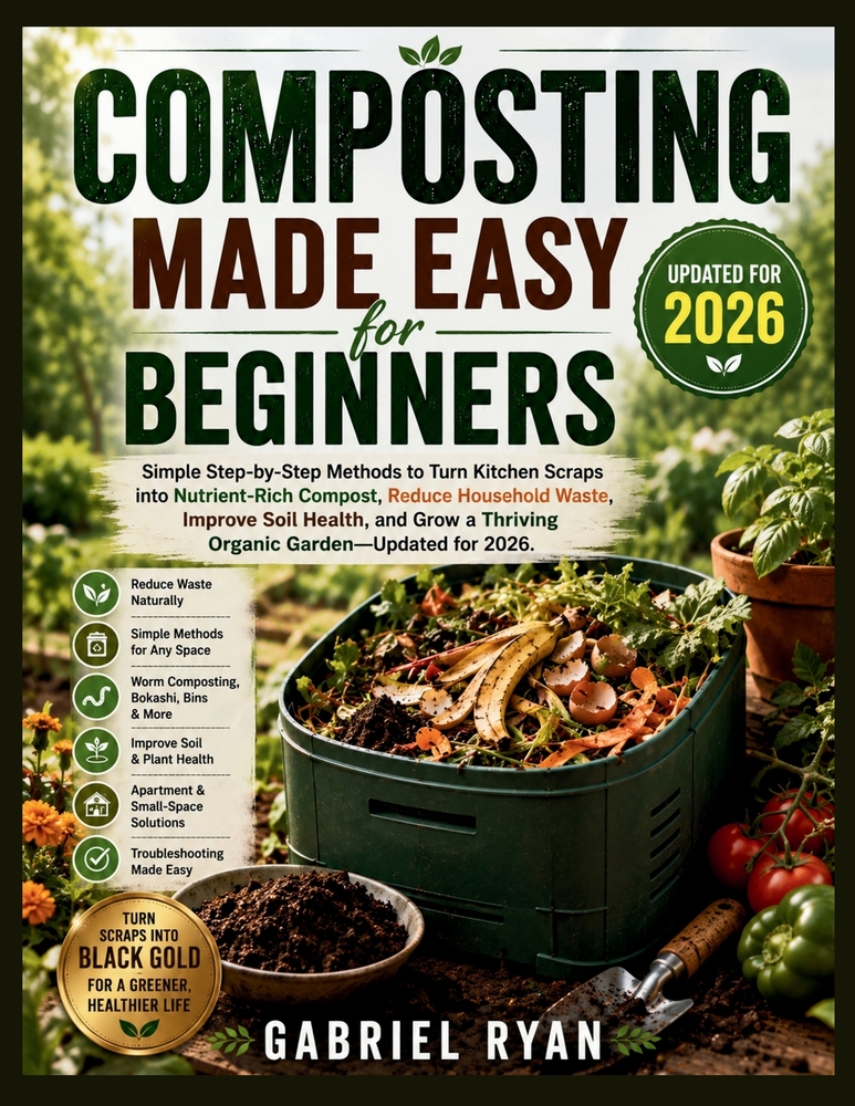 Composting Made Easy for Beginners: Simple Step-by-Step Methods to Turn Kitchen Scraps into Nutrient-Rich Compost, Reduce Household Waste, Improve Soi cover