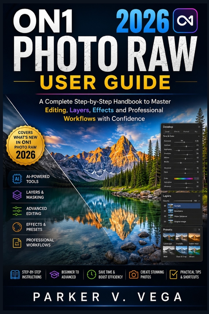 On1 Photo Raw 2026 User Guide: A Complete Step-by-Step Handbook to Master Editing, Layers, Effects and Professional Workflows with Confidence cover