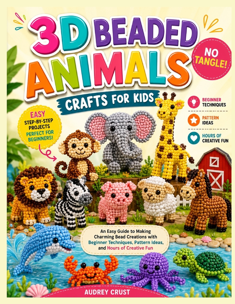 3D Beaded Animals Crafts for Kids: NO TANGLE! : An Easy Guide to Making Charming Bead Creations with Beginner Techniques, Pattern Ideas, and Hours of cover
