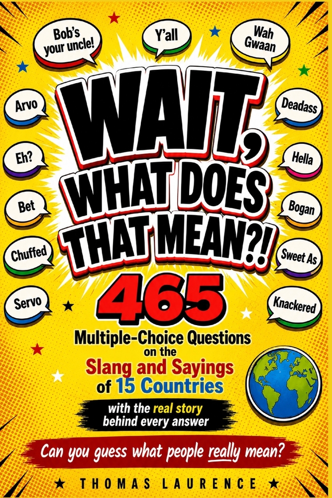 Wait, What Does That Mean?!: 465 Multiple-Choice Questions on the Slang and Sayings of 15 Countries - British, Australian, Irish, Indian, Japanese, Ja cover