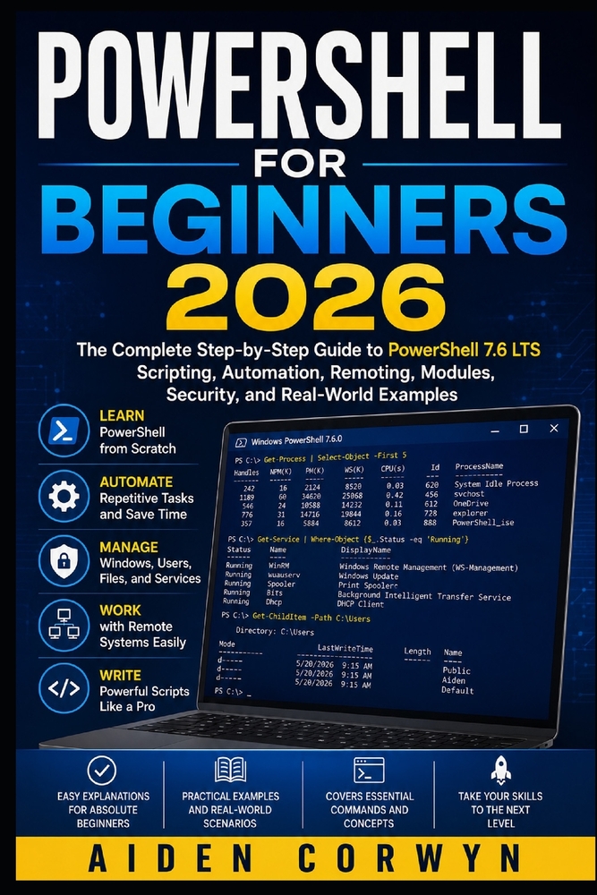 PowerShell for Beginners 2026: The Complete Step-by-Step Guide to PowerShell 7.6 LTS cover