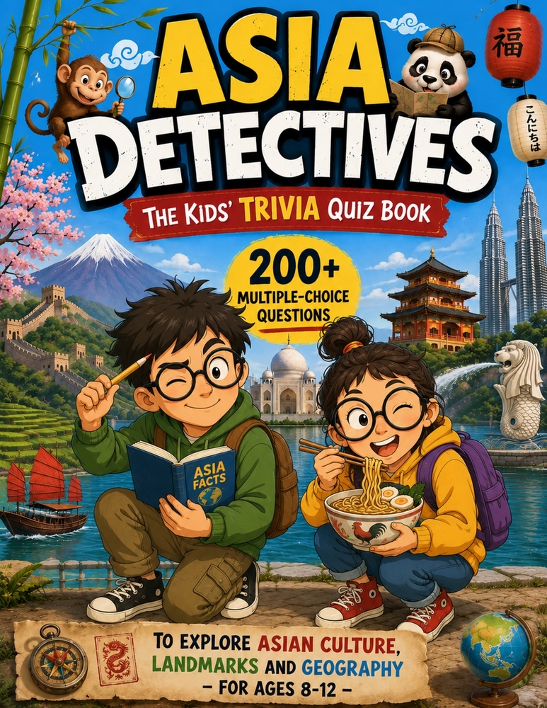Asia Detectives - The Kids' Trivia Quiz Book: 200+ Multiple-Choice Questions to Explore Asian Culture, Landmarks and Geography - For Ages 8-12 cover