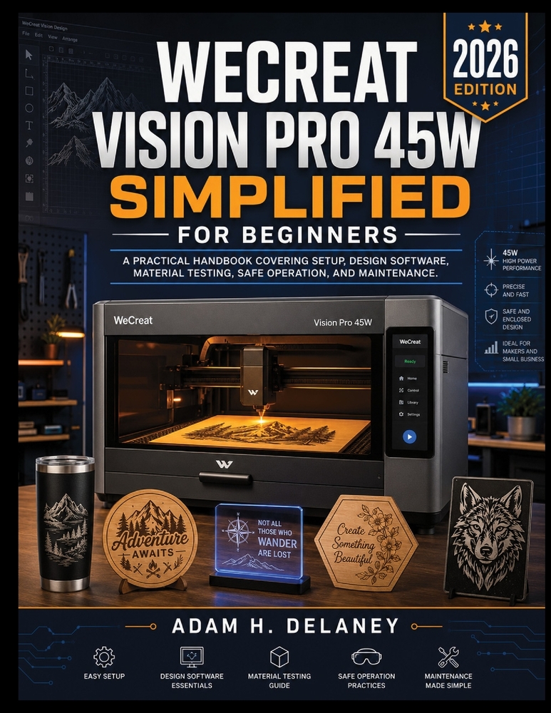 Wecreat Vision Pro 45w Simplified for Beginners: A Practical Handbook Covering Setup, Design Software, Material Testing, and Safe Operation cover