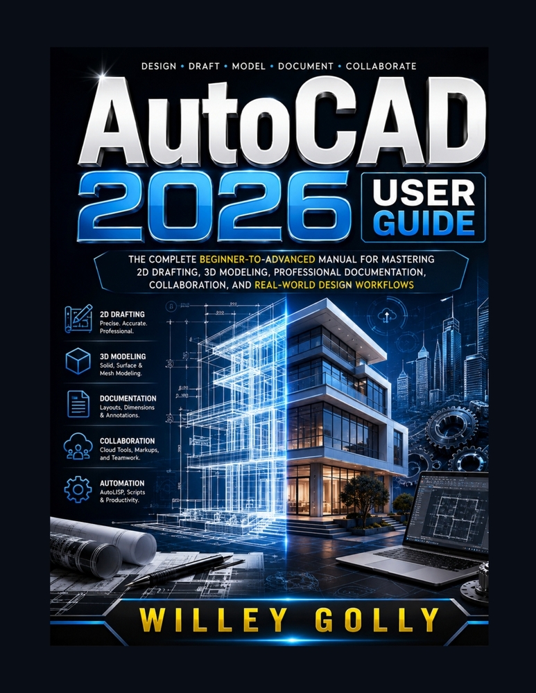 AutoCAD 2026 User Guide: The Complete Beginner-to-Advanced Manual for Mastering 2D Drafting, 3D Modeling, Annotation, Layouts, Blocks, and Professiona cover